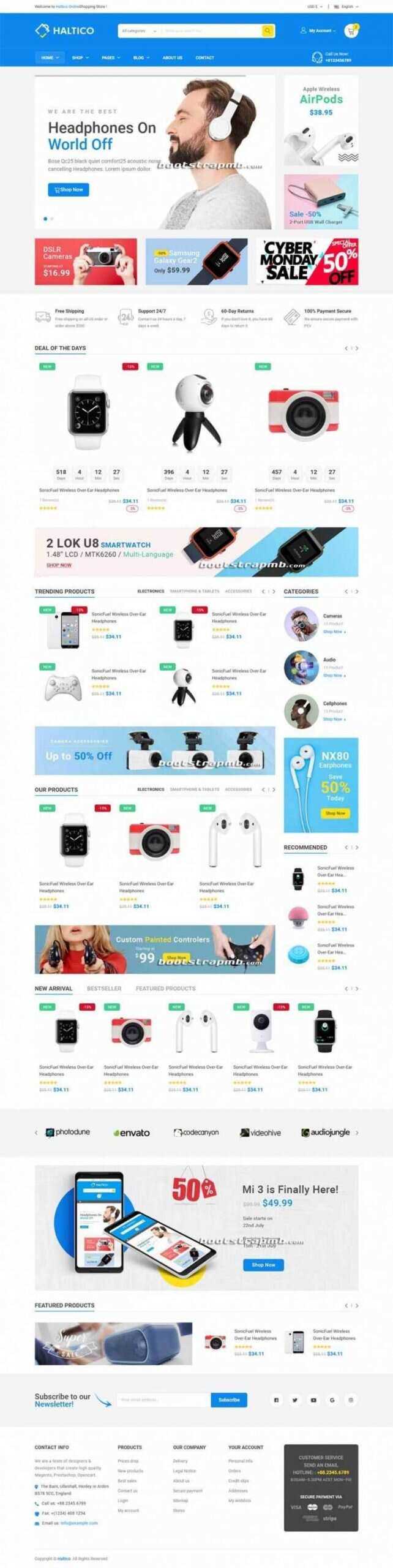 蓝色Bootstrap4大型响应式数码产品设备商城 - 阿泽资源网