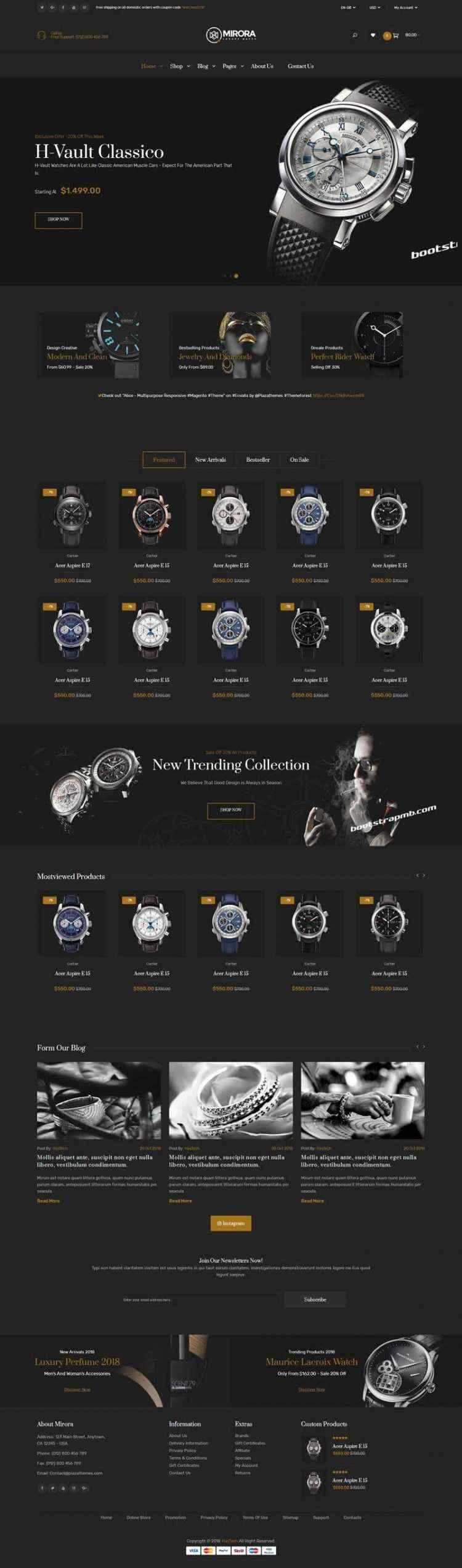 Bootstrap黑色响应式奢侈品手表商城网站 - 阿泽资源网