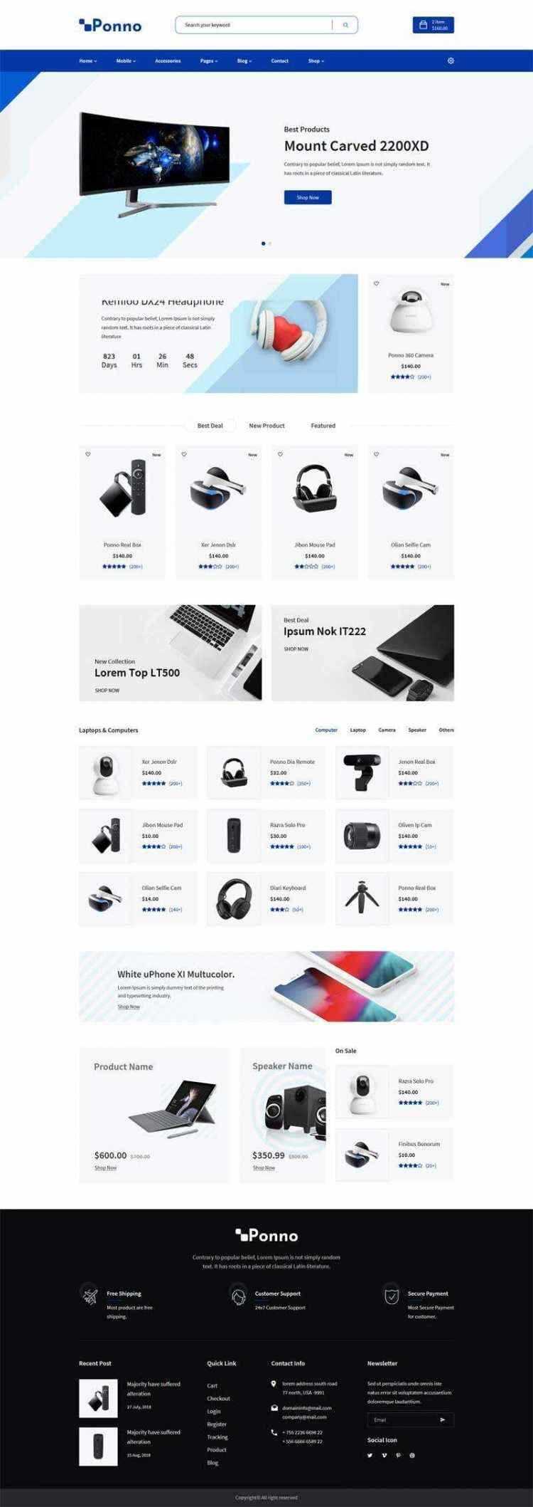 蓝色Bootstrap响应式数码电子产品销售商城 - 阿泽资源网