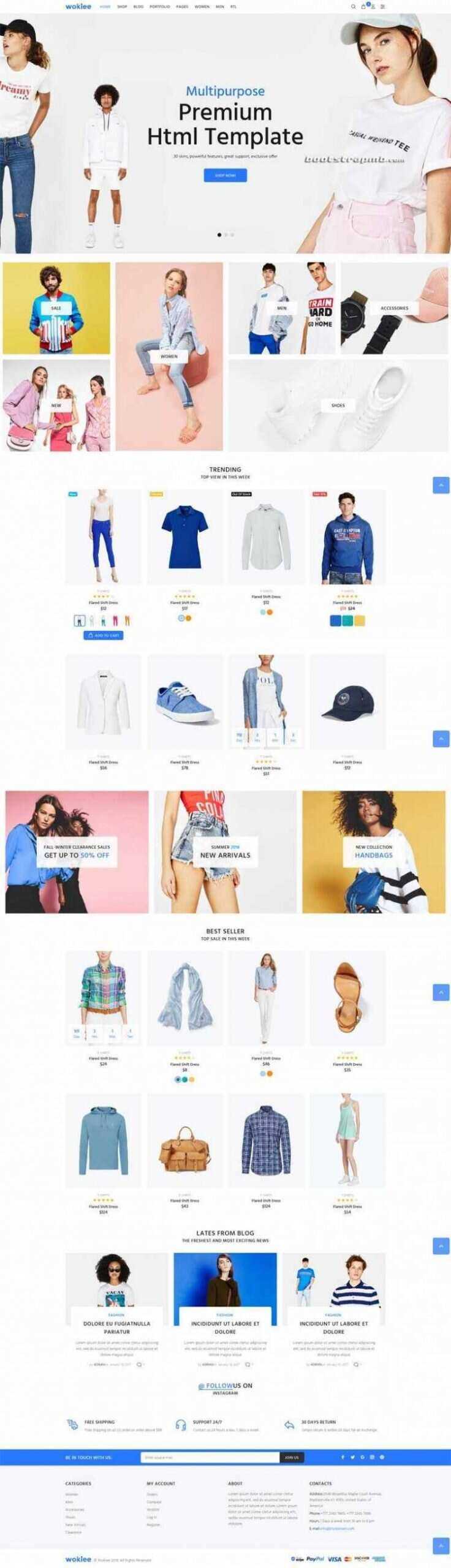 蓝色宽屏Bootstrap响应式服装购物商城 - 阿泽资源网