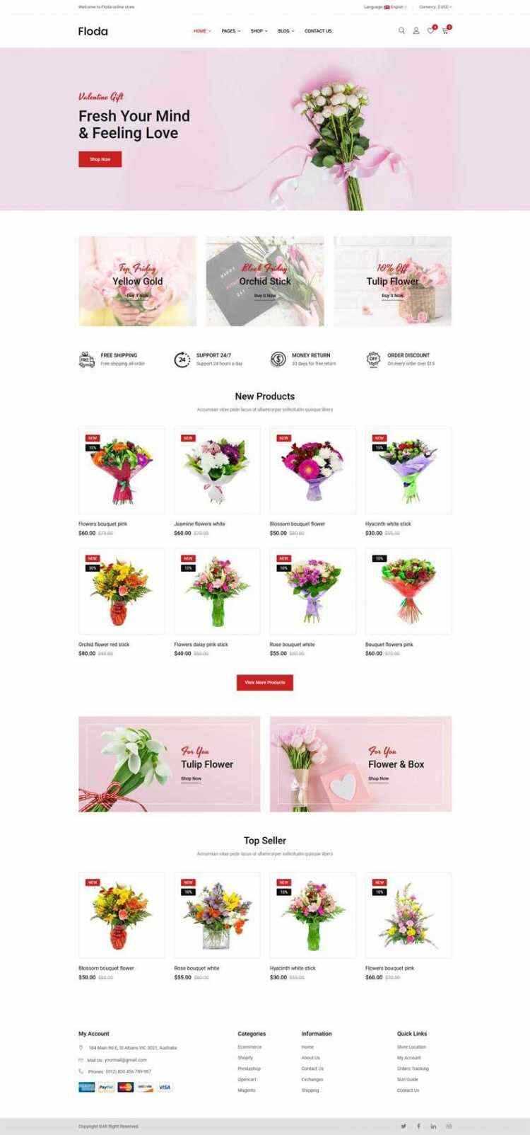 Bootstrap红色精美响应式鲜花花店电商网站 - 阿泽资源网