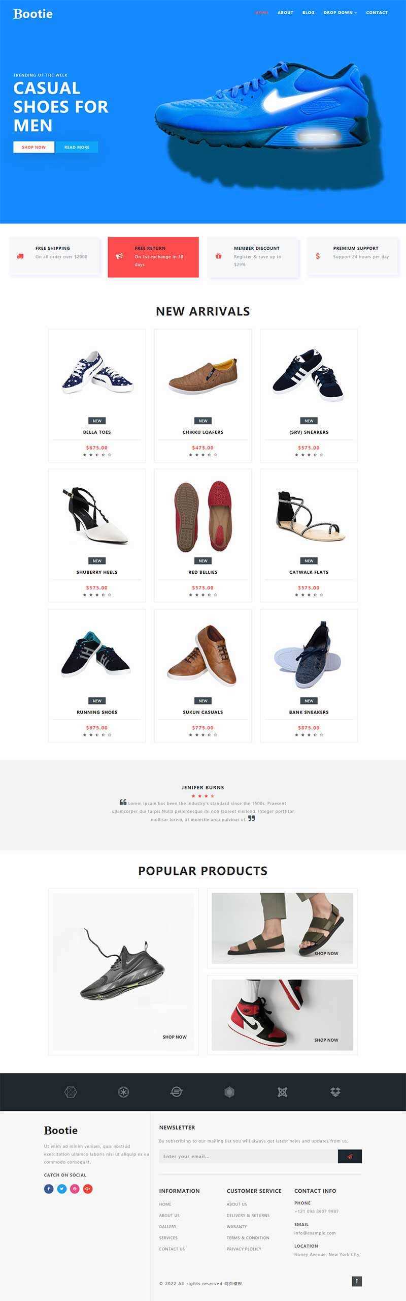 简洁大气的鞋子商城Bootstrap响应式网页模板 - 阿泽资源网