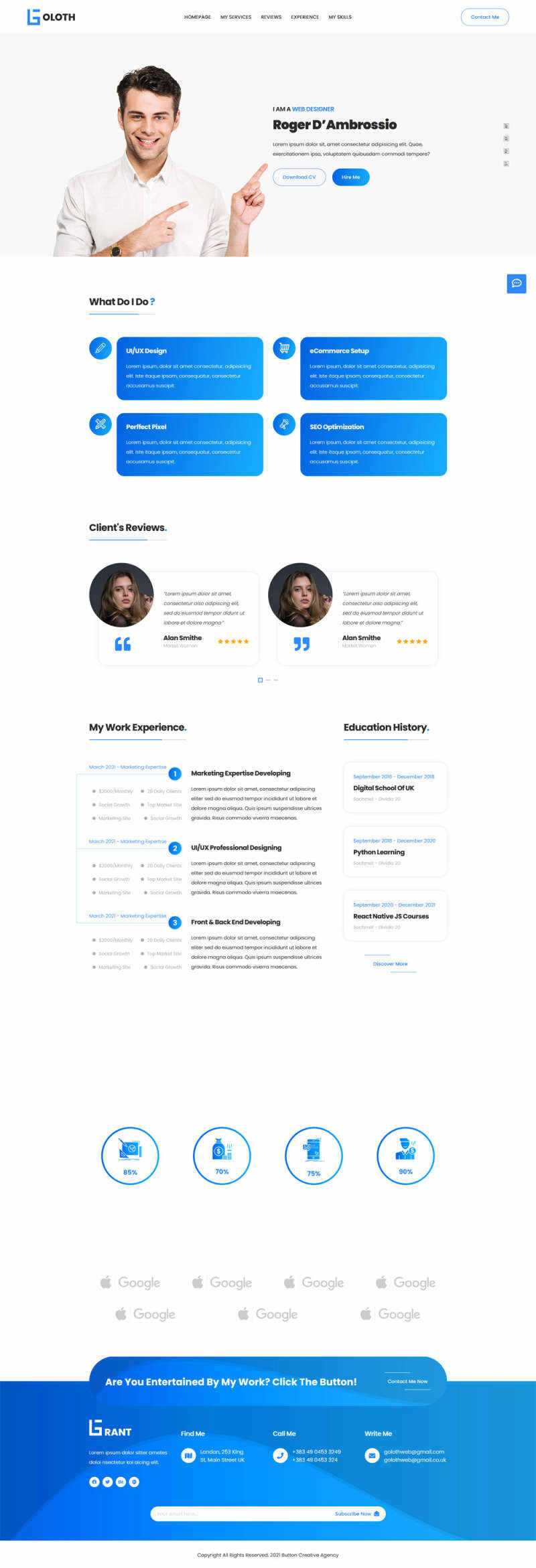 bootstrap多功能响应式个人简历单页html模板 - 阿泽资源网