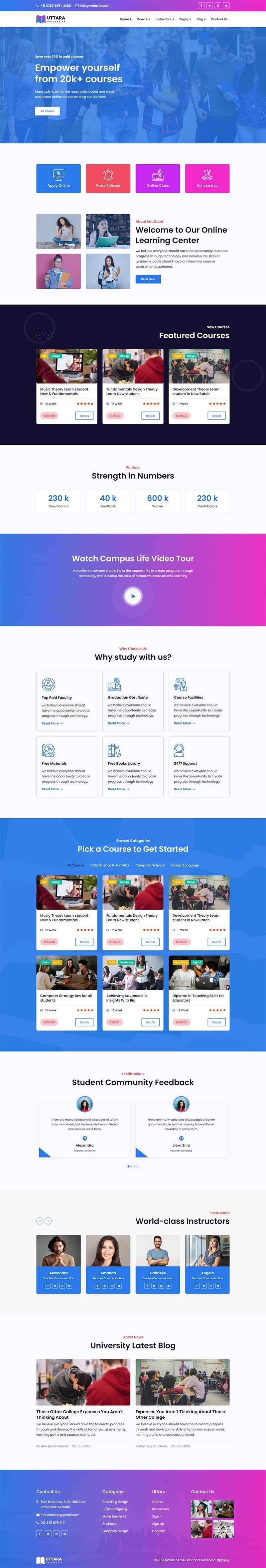 bootstrap响应式大学在线课程网站HTML模板 - 阿泽资源网