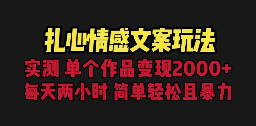 扎心情感文案玩法，单个作品变现2000+，一分钟一条原创作品，流量爆炸 - 阿泽资源网