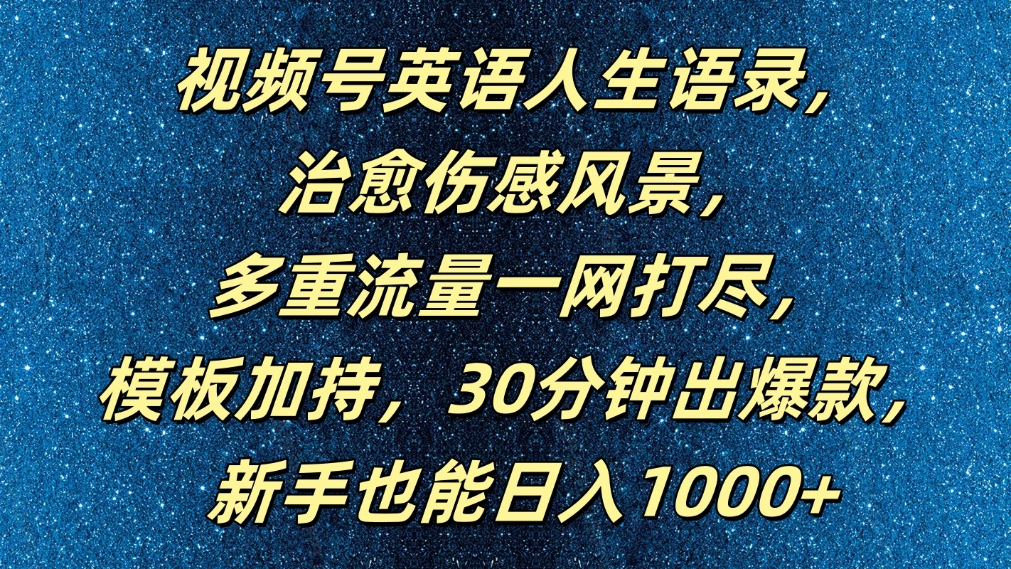 视频号英语人生语录，治愈伤感风景，多重流量一网打尽，模板加持，30分钟出爆款，新手也能日入1000+ - 阿泽资源网