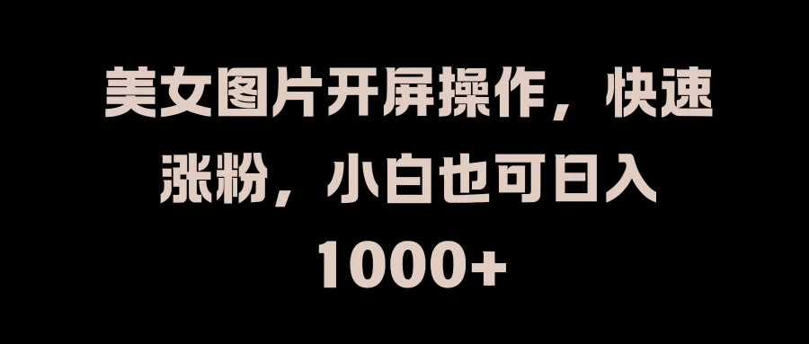 美女图片开屏操作，快速涨粉，小白也可日入1000+ - 阿泽资源网