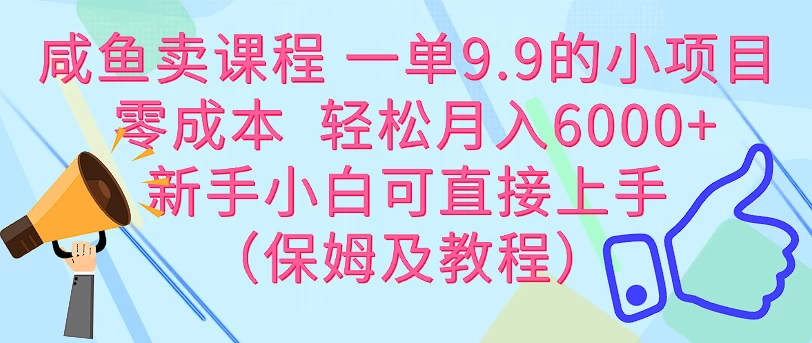 咸鱼卖课程 一单9.9的小项目 零成本 轻松月入6000+新手小白可直接上手(保姆级教程) - 阿泽资源网