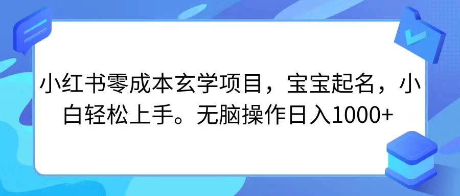 小红书零成本玄学项目，宝宝起名，小白轻松上手，无脑操作日入1000+ - 阿泽资源网
