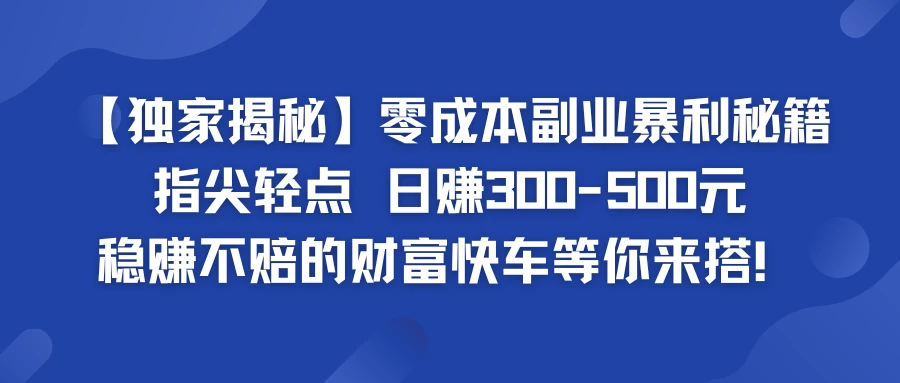 独家揭秘零成本副业暴利秘籍：指尖轻点，日赚300-500元，稳赚不赔的财富快车等你来搭！ - 阿泽资源网