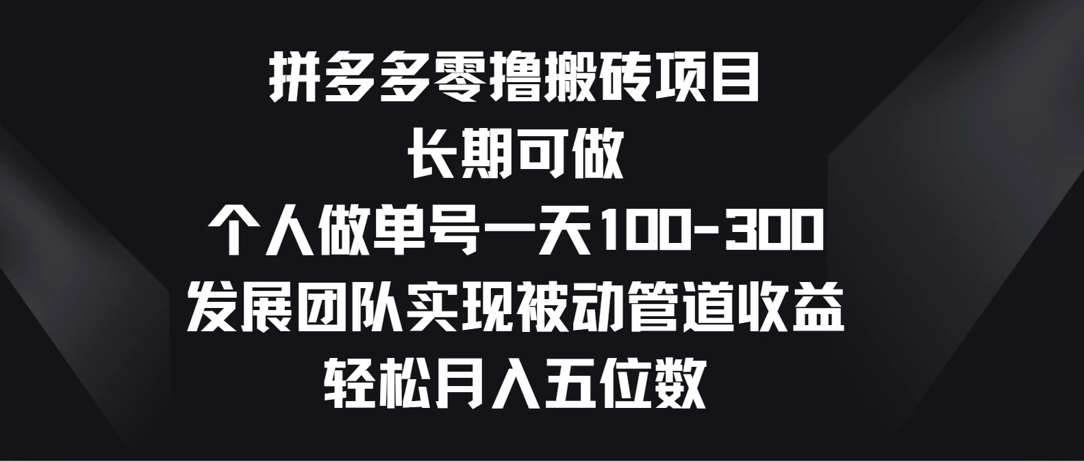 拼多多零撸搬砖项目，长期可做，个人做单号一天100-300，发展团队实现被动管道收益，轻松月入五位数 - 阿泽资源网