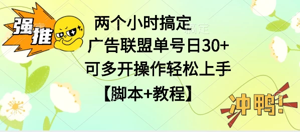 广告联盟掘金，每天2小时稳定收益单号30+可多开，轻松上手，全套详细【脚本+教程】 - 阿泽资源网