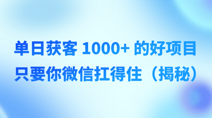 单日获客 1000+ 的好项目，只要你微信扛得住（揭秘） - 阿泽资源网