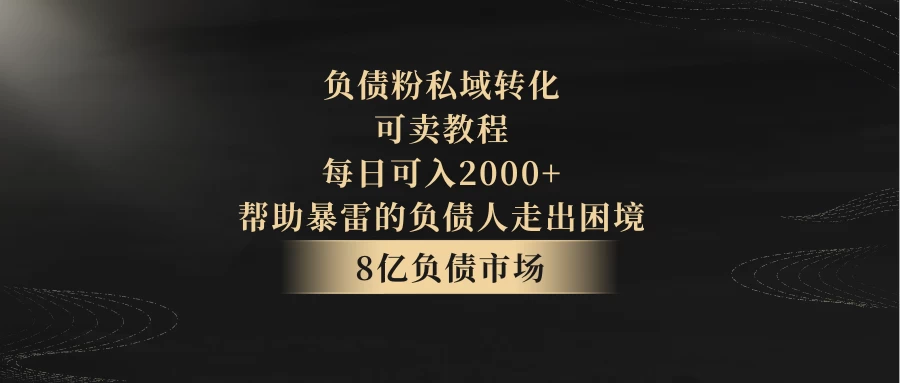 8亿负债市场,负债粉私域转化,可卖教程,每日可入2000+,无需经验(包含资料) - 阿泽资源网