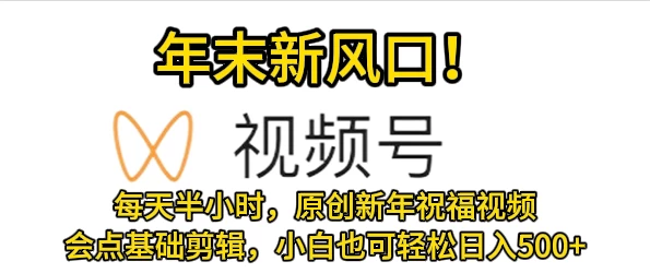 视频号新风口，会点基础剪辑即可上手，原创新年祝福视频，每天半小时，小白也可轻松日入500+ - 阿泽资源网