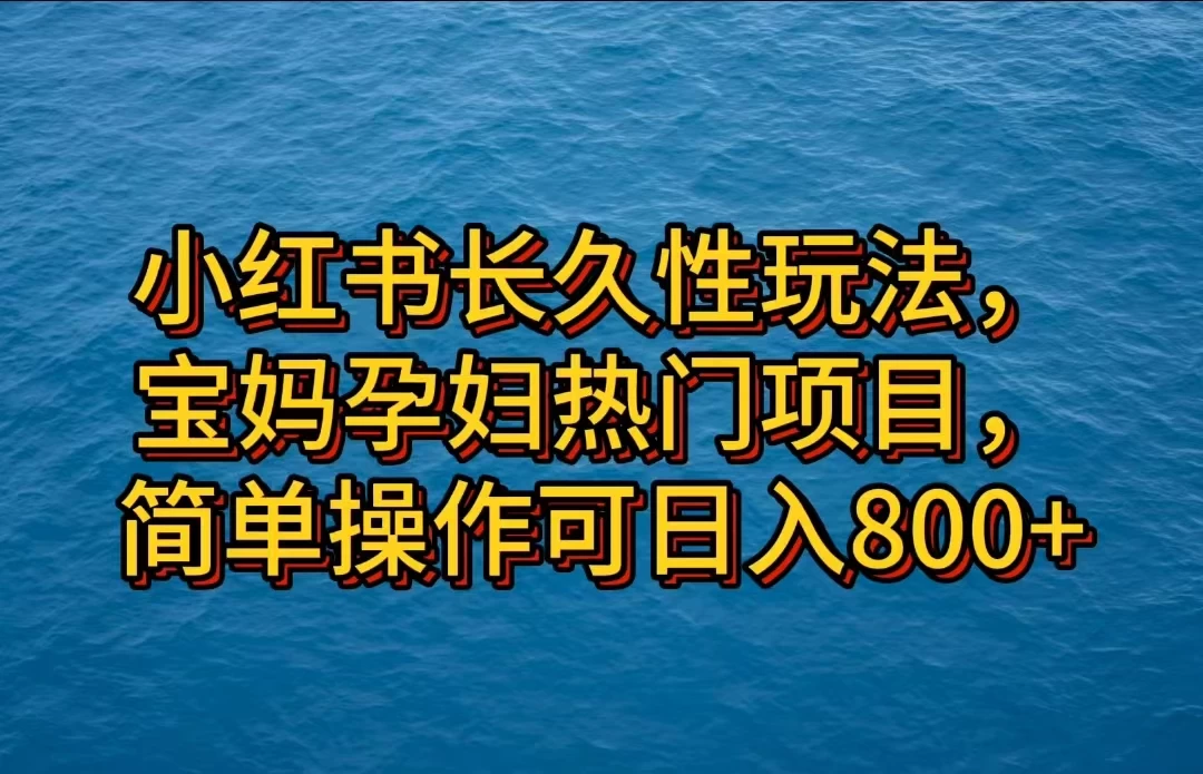 小红书长久性玩法，宝妈孕妇热门项目，简单操作可日入800+ - 阿泽资源网