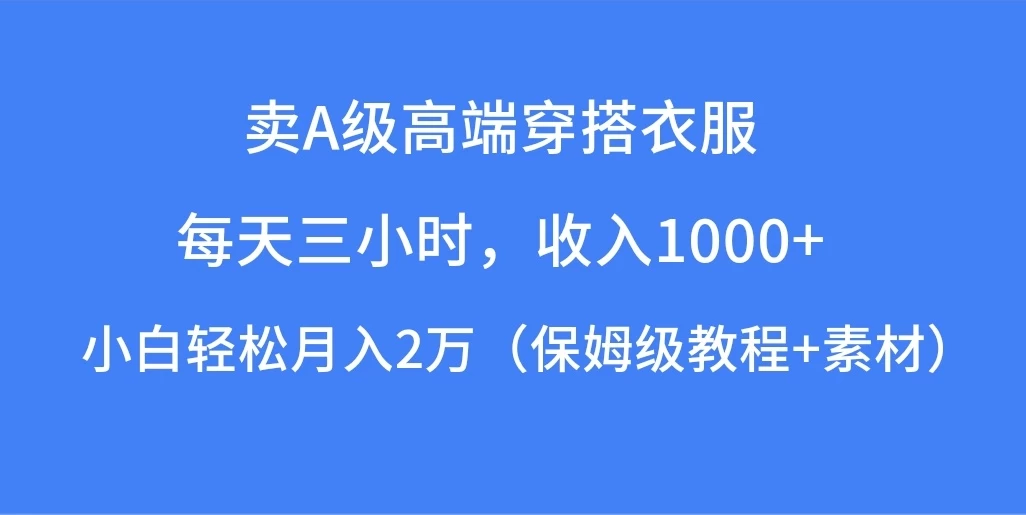 每天三小时，收入1000+，卖A级高端穿搭衣服，小白轻松月入2万，（保姆级教程+素材） - 阿泽资源网