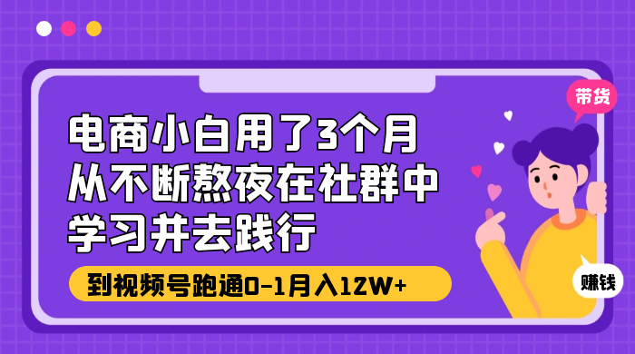 电商小白用了 3 个月，从不断熬夜在社群中学习并去践行，到视频号跑通 0-1 月入 12W+ - 阿泽资源网