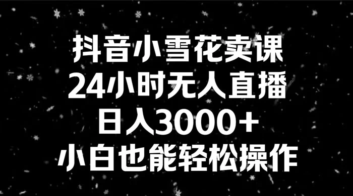 抖音小雪花卖课，24 小时无人直播，日入 3000+ ，小白也能轻松操作 - 阿泽资源网