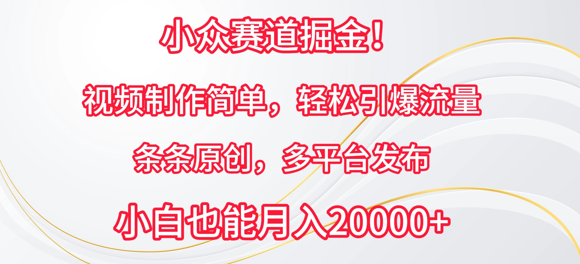 小众赛道掘金！视频制作简单，轻松引爆流量，条条原创，多平台发布，小白也能月入20000+ - 阿泽资源网