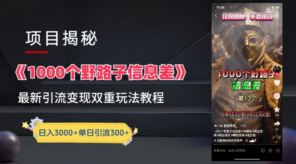 抖音最新一千个野路子玩法教程,变现+引流双重玩法,野路子信息差 - 阿泽资源网