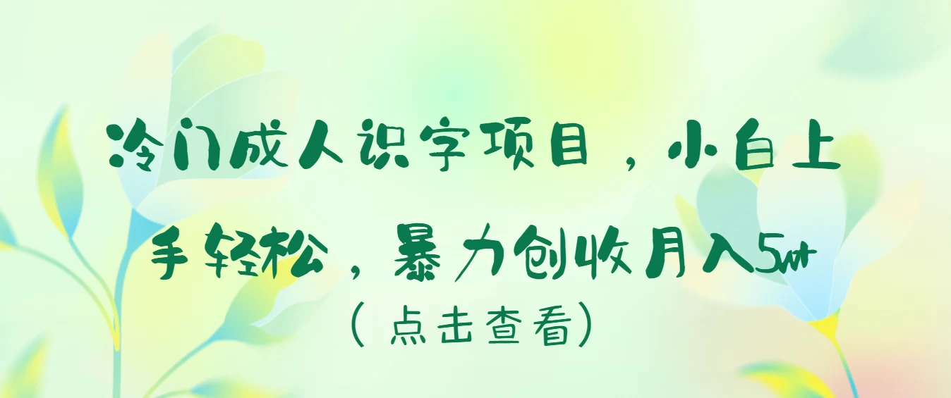 冷门成人识字项目，小白也能轻松学习，暴力创收月入5w！ - 阿泽资源网