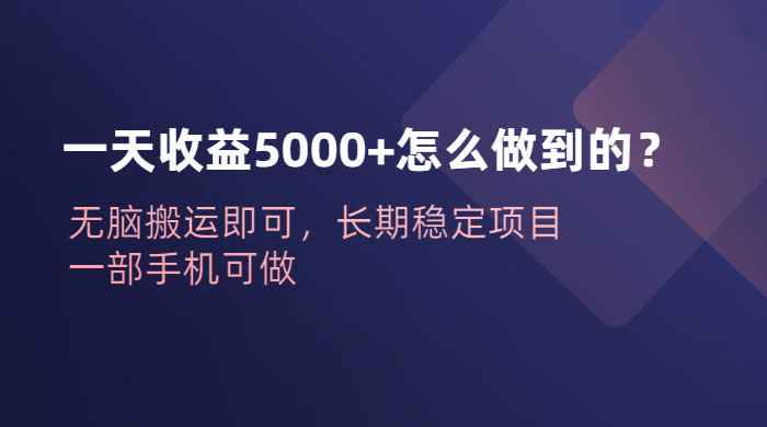 一天收益 5000+ 怎么做到的？无脑搬运即可，长期稳定项目，一部手机可做 - 阿泽资源网