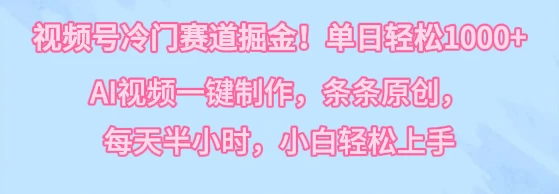 视频号冷门赛道掘金！单日轻松1000+，AI视频一键制作，条条原创，每天半小时，小白轻松上手 - 阿泽资源网
