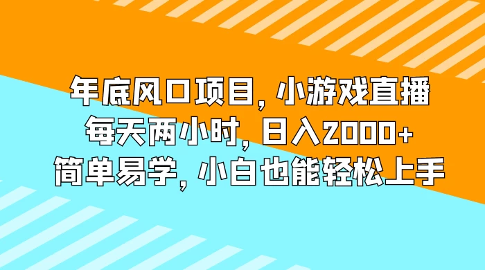 年底风口项目，小游戏直播，每天两小时，日入2000+，简单易学，小白也能轻松上手 - 阿泽资源网