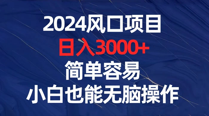 2024 风口项目,日入 3000+,简单容易,小白也能无脑操作 - 阿泽资源网