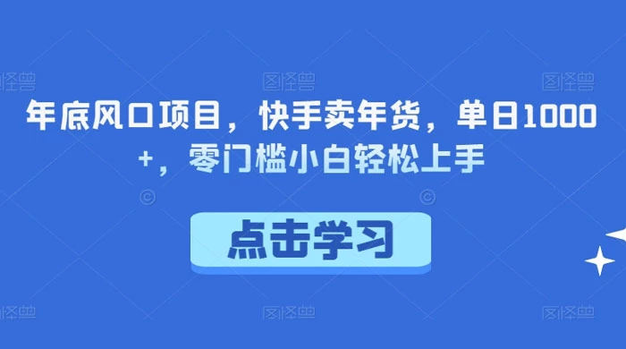 年底风口项目，快手卖年货，单日 1000+，零门槛小白轻松上手 - 阿泽资源网