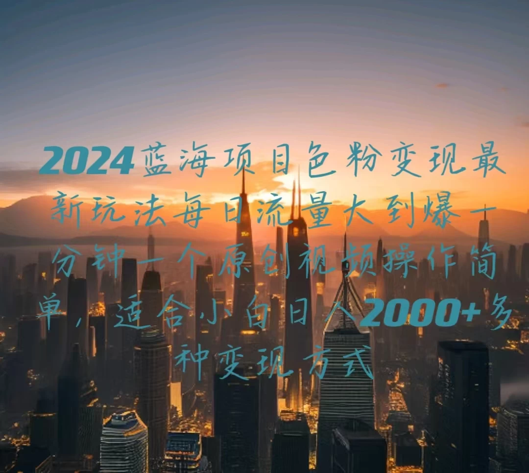 2024蓝海项目，色粉变现最新玩法，每日流量大到爆，一分钟一个原创视频操作简单适合小白，日入2000+多种变现方式 - 阿泽资源网