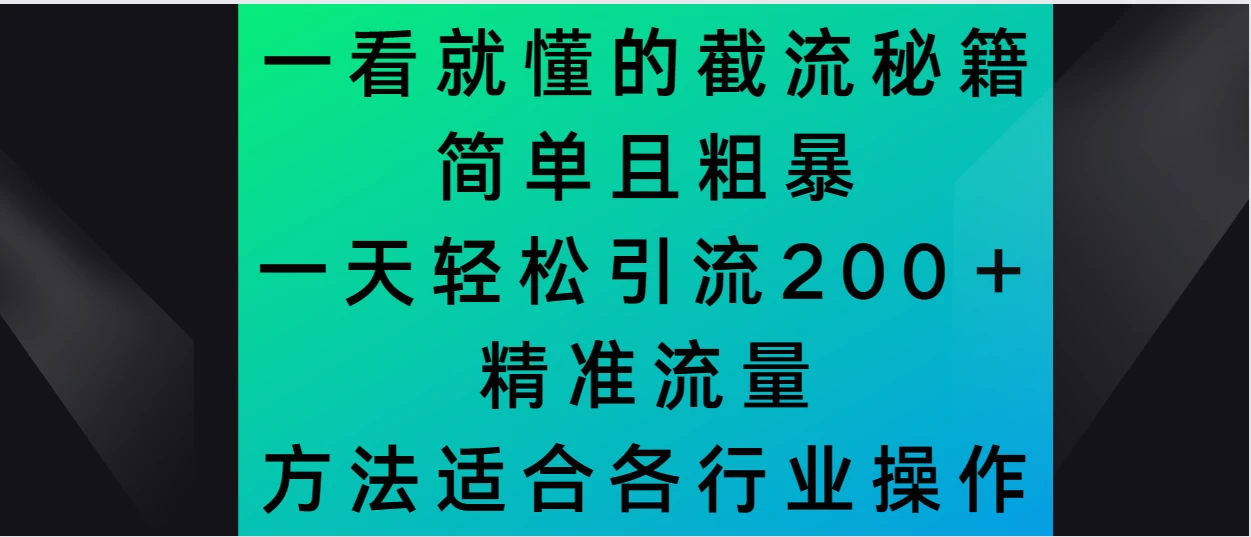一看就懂的截流秘籍，简单粗暴，一天轻松引流200＋精准流量 方法适合各个行业操作 - 阿泽资源网