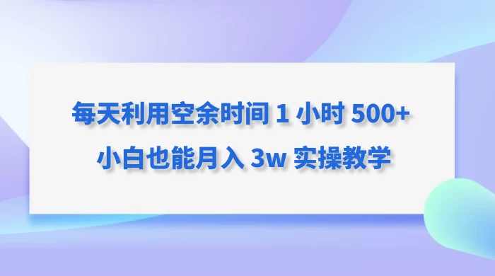 每天利用空余时间 1 小时 500+ 小白也能月入 3w 实操教学 - 阿泽资源网