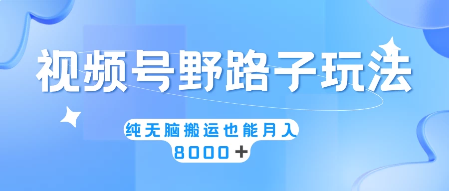 视频号野路子玩法，纯无脑搬运小白可做，月入8000+ - 阿泽资源网