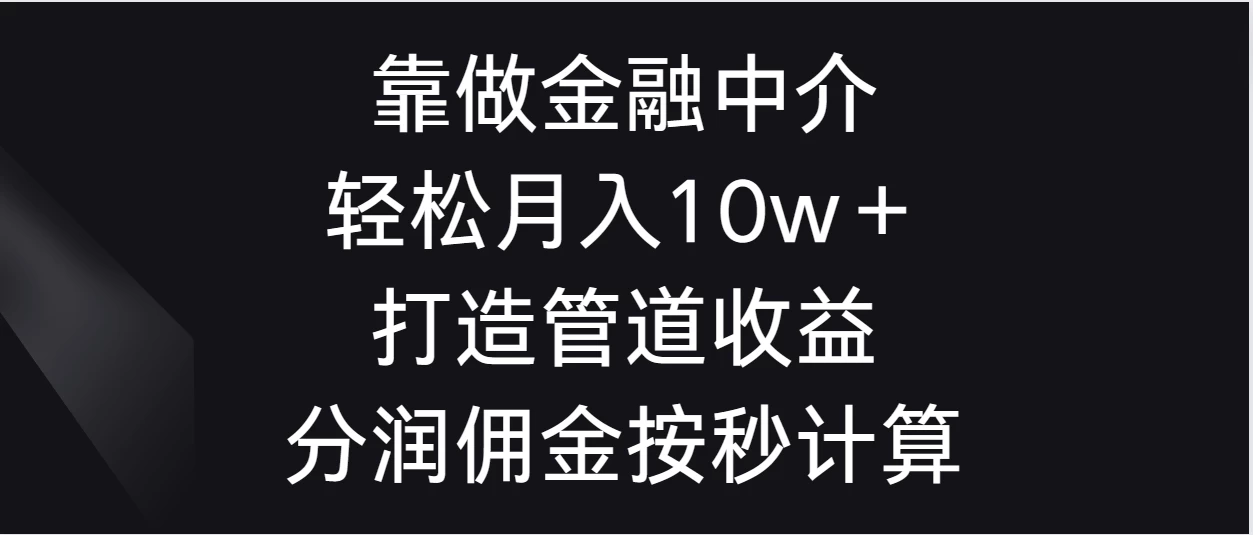 靠做金融中介，轻松月入10w＋打造管道收益，分润佣金按秒计算 - 阿泽资源网