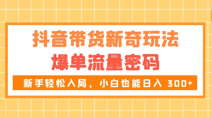 抖音带货新奇玩法，爆单流量密码，新手轻松入局，小白也能日入 300+ - 阿泽资源网