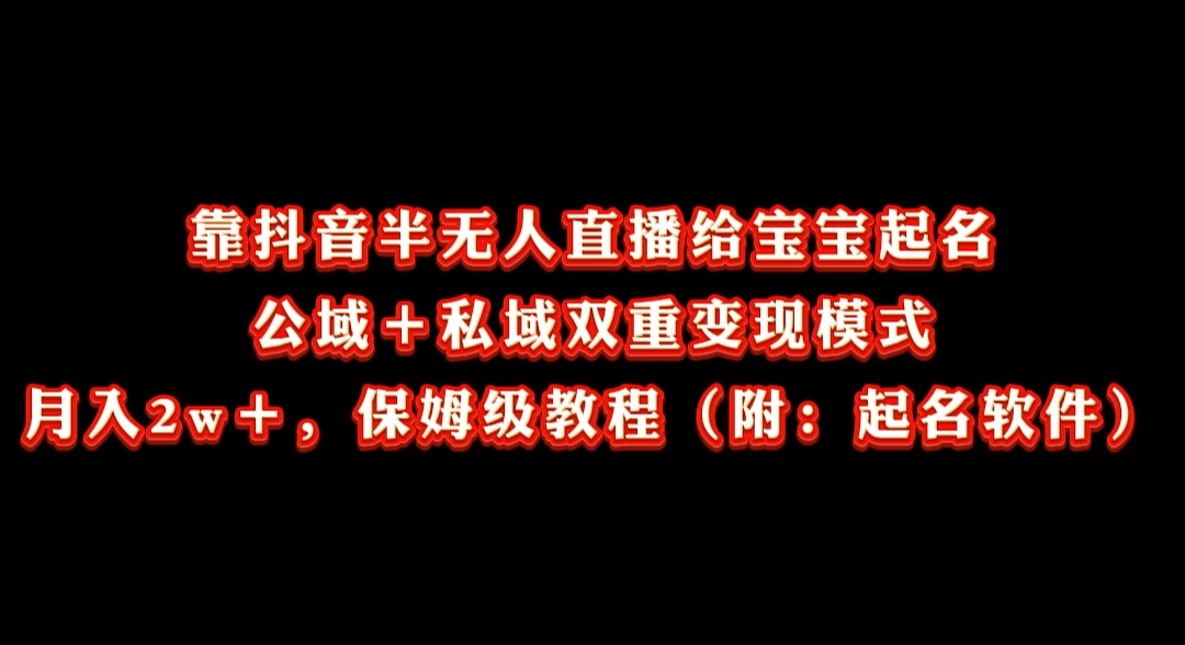 靠抖音半无人直播给宝宝起名，公域＋私域双重变现模式， 月入20000＋，保姆级教程（附：起名软件） - 阿泽资源网