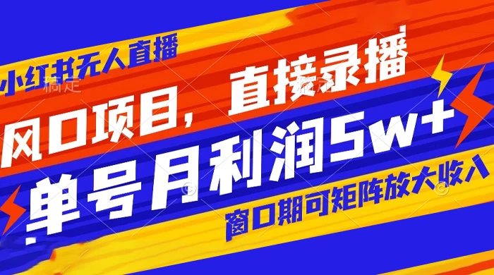 风口项目,小红书无人直播带货,直接录播,可矩阵,月入 5w+ - 阿泽资源网