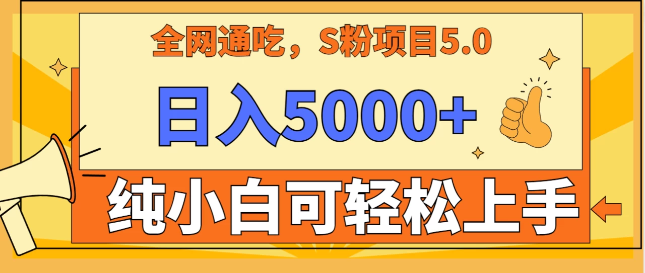 全网通吃,S粉项目5.0,最新野路子,纯小白可操作,有手就行,无脑照抄,单日变现5000+,纯保姆教学 - 阿泽资源网