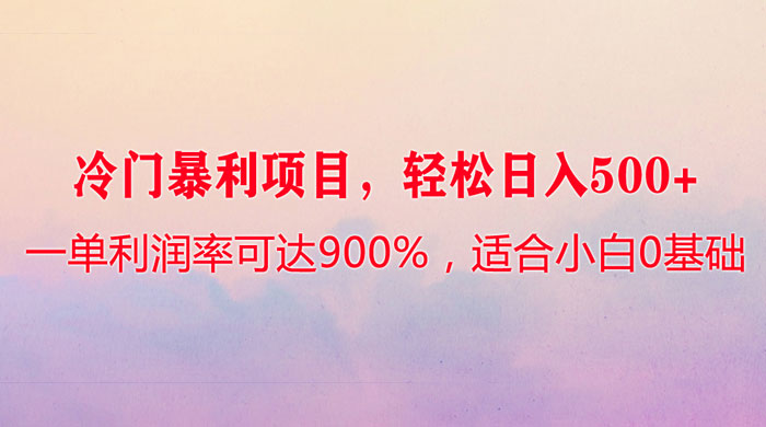 冷门暴利项目，一单利润率可达 900%，轻松日入 500+，适合小白 0 基础 - 阿泽资源网